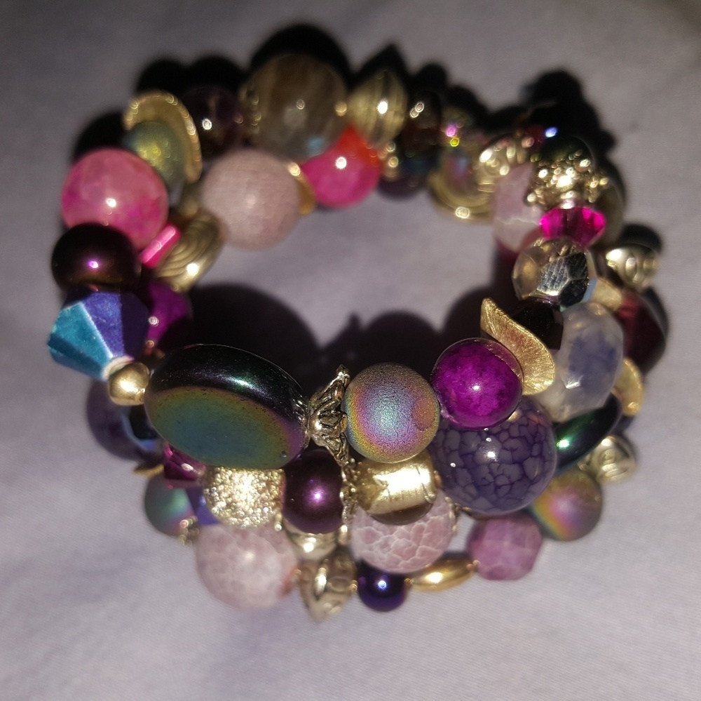 Amethyst gemstone memory wire-wrapped Bracelet